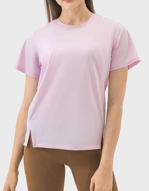 Load image into Gallery viewer, Millennia Slit Round Neck Short Sleeve Active T-Shirt
