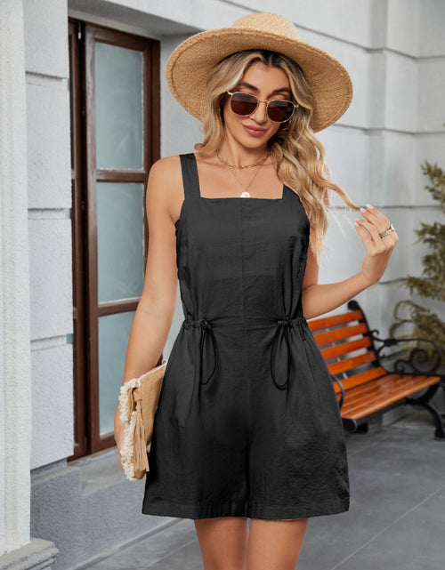 Load image into Gallery viewer, Drawstring Wide Strap Romper with Pockets
