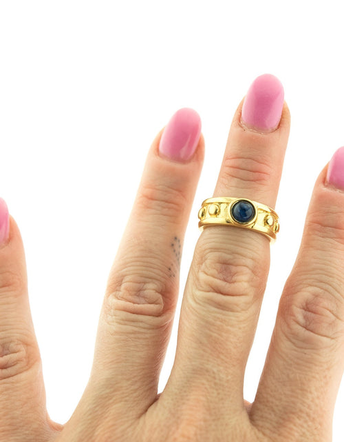 Load image into Gallery viewer, Vintage Ring 1970s Sapphire Cabocon Glass Ring 18k Brushed Gold September Birthstone #R3095 by PVD Vintage Jewelry
