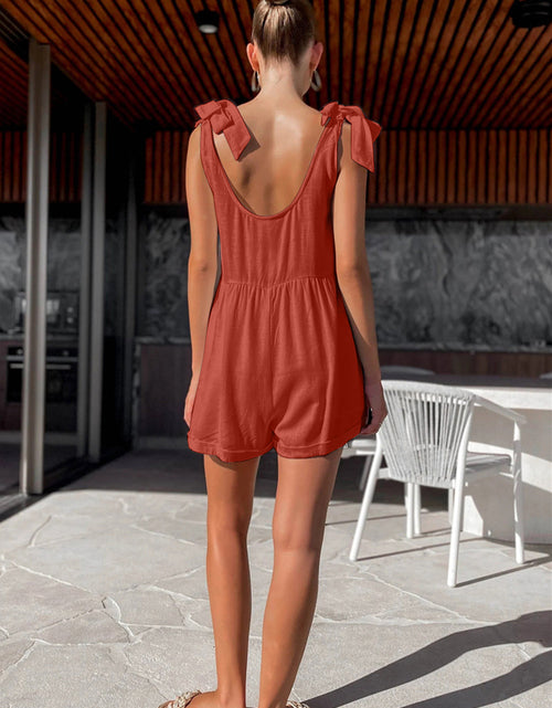 Load image into Gallery viewer, Full Size Scoop Neck Tie Shoulder Romper
