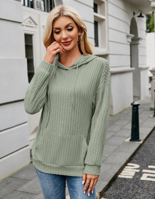 Load image into Gallery viewer, Ribbed Drawstring Long Sleeve Hoodie
