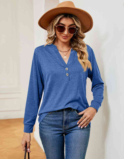 Load image into Gallery viewer, Buttoned Notched Neck Long Sleeve Top
