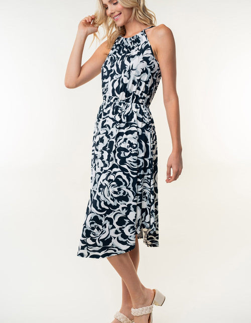 Load image into Gallery viewer, White Birch Tied Ruched Floral Sleeveless Knee Length Dress
