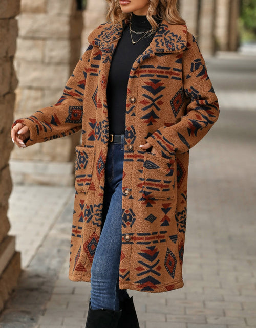 Load image into Gallery viewer, Geometric Pocketed Dropped Shoulder Coat
