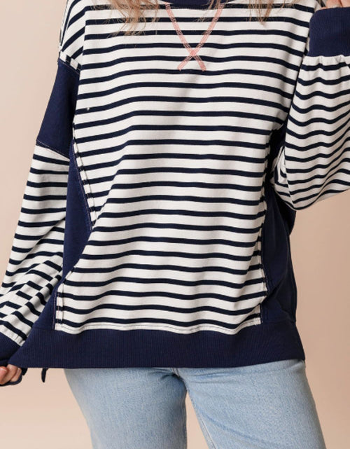 Load image into Gallery viewer, Exposed Seam Striped Long Sleeve Sweatshirt
