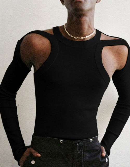 Load image into Gallery viewer, Men's Full Size Cutout Round Neck Long Sleeve Top Plus Size
