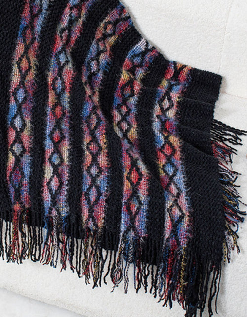 Load image into Gallery viewer, Fringe Contrast Hooded Poncho

