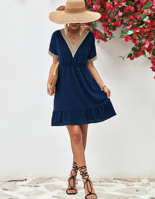 Load image into Gallery viewer, Contrast V-Neck Short Sleeve Mini Dress

