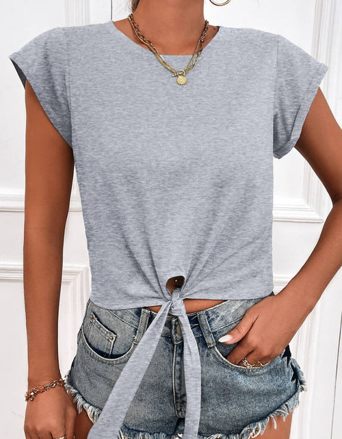 Load image into Gallery viewer, Tied Round Neck Crop Tee
