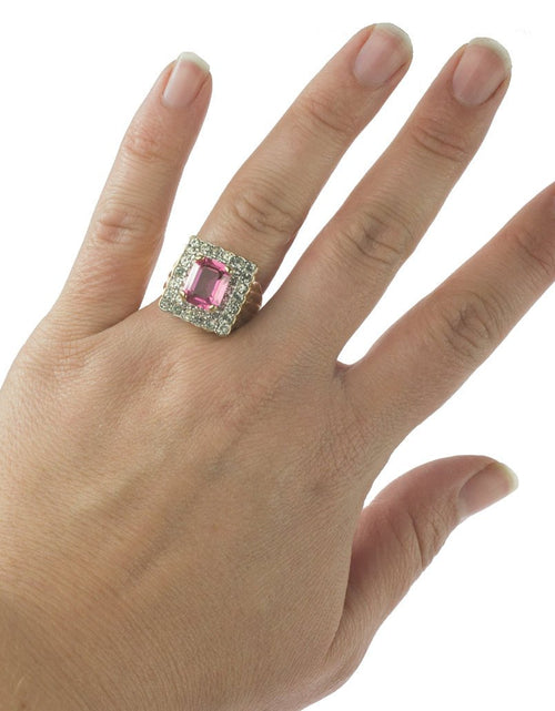 Load image into Gallery viewer, Vintage Austrian Crystal Cocktail Ring 18k Yellow or White Gold Electroplated Women's Birthstne RingMade in USA by PVD Vintage Jewelry
