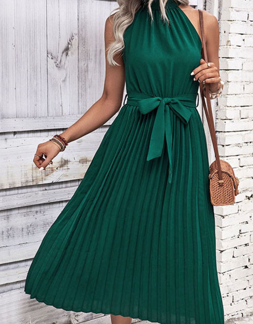 Load image into Gallery viewer, Perfee Tie Belt Pleated Midi Dress
