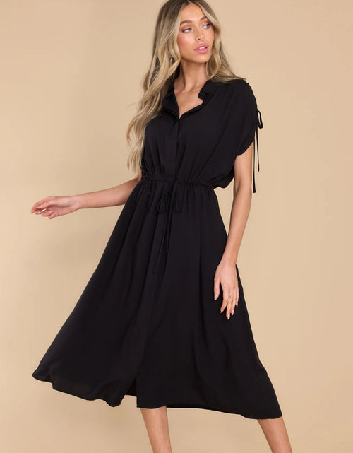 Load image into Gallery viewer, Drawstring Collared Neck Short Sleeve Midi Dress
