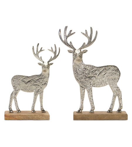 Metal Deer Silhouette with Wood Base (Set of 2)