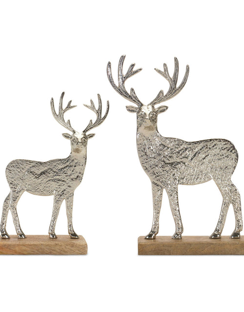 Load image into Gallery viewer, Metal Deer Silhouette with Wood Base (Set of 2)
