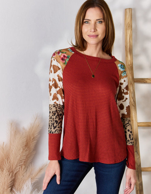 Load image into Gallery viewer, Hailey &amp; Co Full Size Leopard Waffle-Knit Blouse
