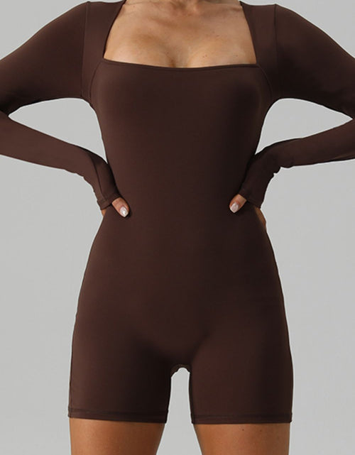 Load image into Gallery viewer, Square Neck Long Sleeve Active Romper
