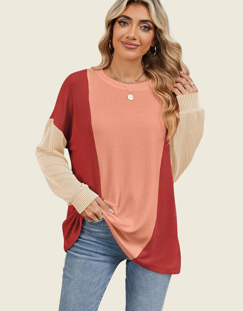 Load image into Gallery viewer, Double Take Texture Contrast Round Neck Long Sleeve T-Shirt
