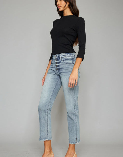 Load image into Gallery viewer, Kancan High Waist Button Fly Raw Hem Cropped Straight Jeans
