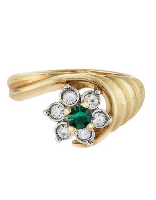 Load image into Gallery viewer, Vintage Ring 1980's Ring Sapphire and Clear Swarovski Crystal 18k Gold Antique Womans Jewelry R2704 by PVD Vintage Jewelry
