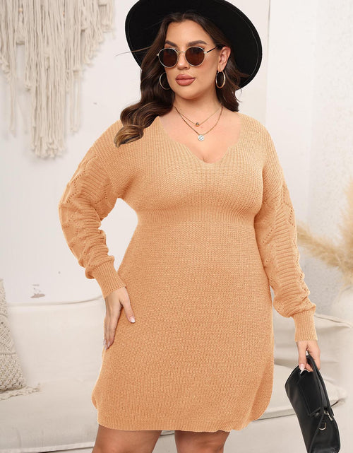 Load image into Gallery viewer, Plus Size Dropped Shoulder Long Sleeve Knit Mini Dress
