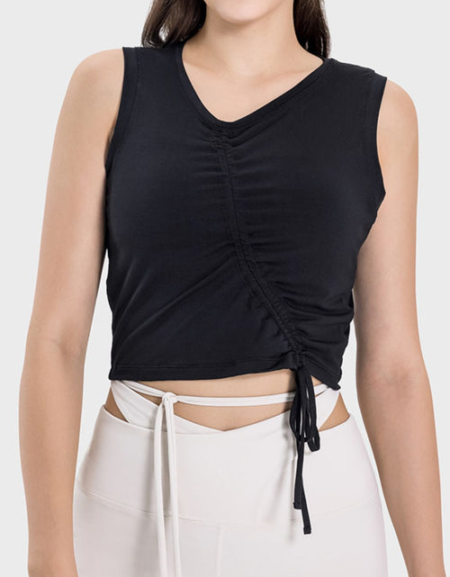 Load image into Gallery viewer, Millennia Drawstring Ruched Wide Strap Active Tank
