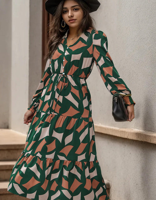 Load image into Gallery viewer, Perfee Printed Tied Pocketed Lantern Sleeve Dress
