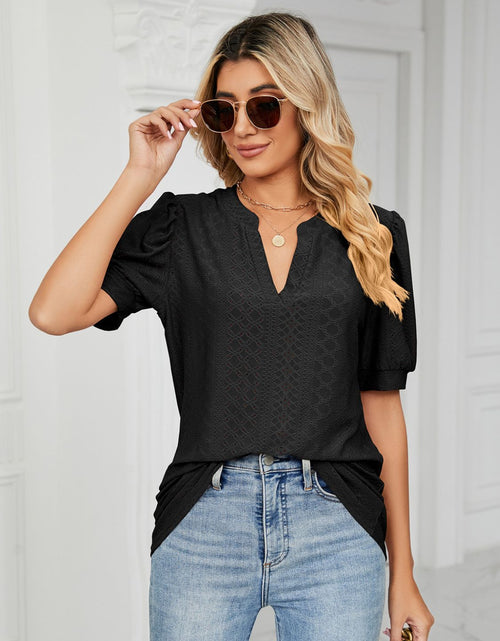 Load image into Gallery viewer, Florira Eyelet Notched Short Sleeve T-Shirt
