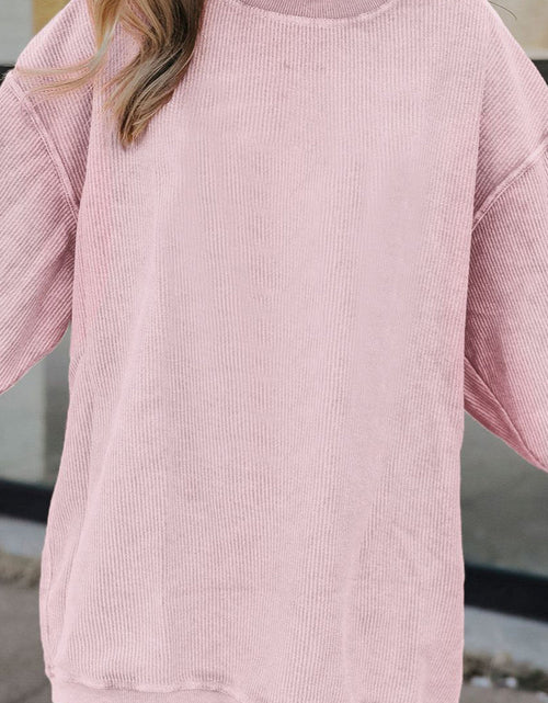 Load image into Gallery viewer, Ribbed Round Neck Drop Shoulder Sweatshirt
