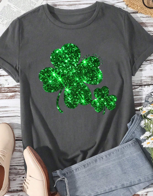 Load image into Gallery viewer, Lucky Clover Round Neck Short Sleeve T-Shirt
