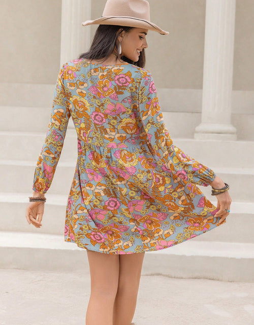 Load image into Gallery viewer, Printed V-Neck Balloon Sleeve Mini Dress
