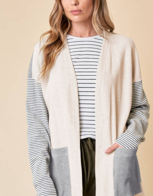 Load image into Gallery viewer, Open Front Long Sleeve Striped Cardigan with Pockets
