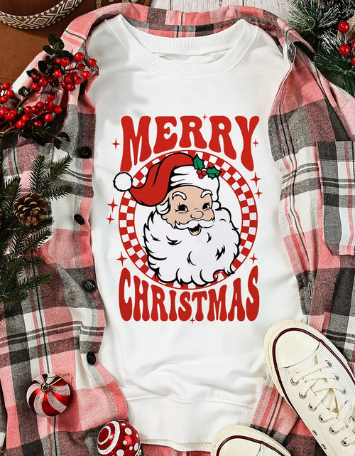 Load image into Gallery viewer, Santa Graphic Round Neck Long Sleeve Sweatshirt
