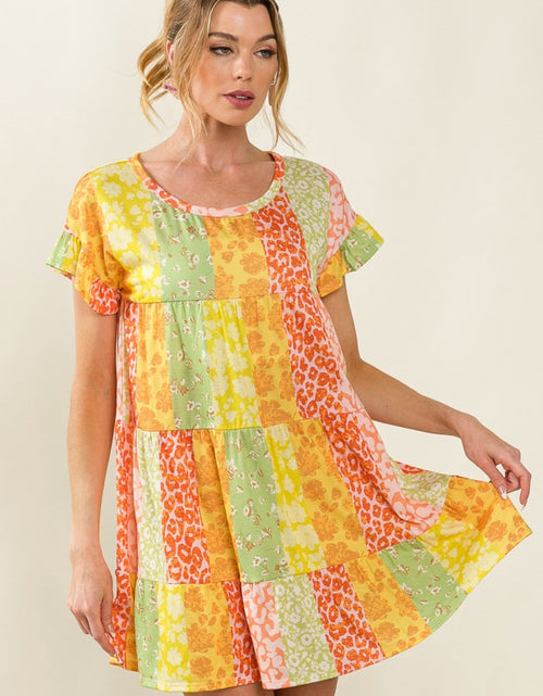 Load image into Gallery viewer, BiBi Leopard Short Sleeve Tiered Dress

