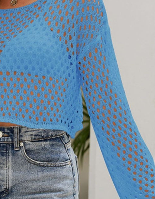 Load image into Gallery viewer, Openwork Round Neck Dropped Shoulder Knit Top
