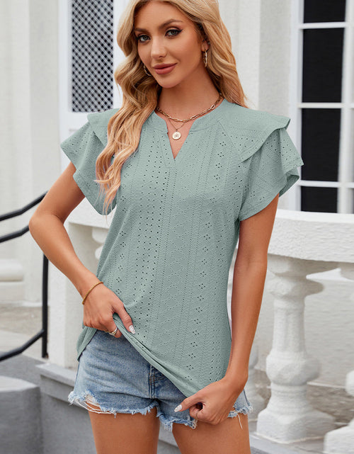 Load image into Gallery viewer, Eyelet Notched Short Sleeve T-Shirt
