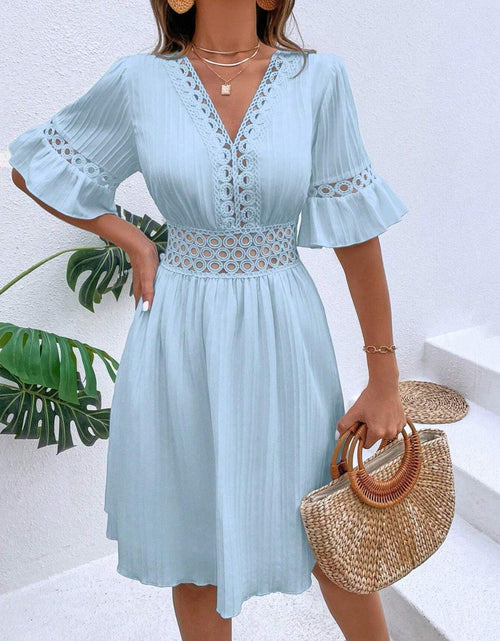 Load image into Gallery viewer, Cutout V-Neck Flounce Sleeve Mini Dress

