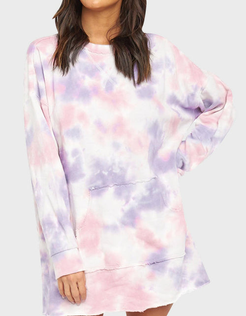 Load image into Gallery viewer, Pocketed Tie-Dye Round Neck Long Sleeve Dress
