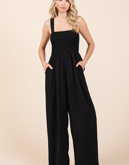 Load image into Gallery viewer, Mittoshop Smocked Wide Strap Wide Leg Overalls
