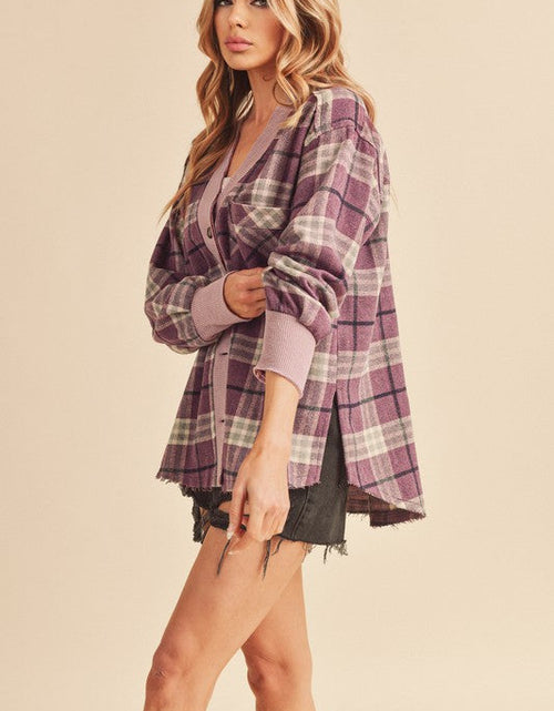 Load image into Gallery viewer, Aemi + Co Side Slit Patch Pocket Plaid Button Down Jacket
