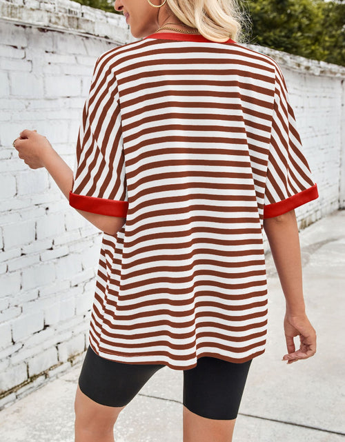 Load image into Gallery viewer, Lovelet Striped Round Neck Half Sleeve T-Shirt
