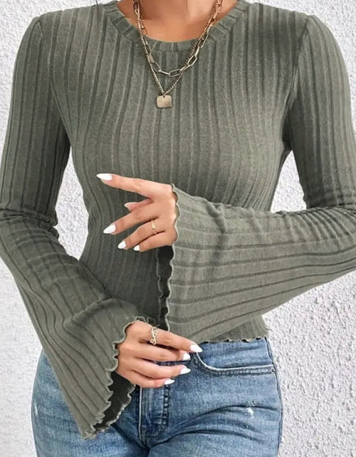 Load image into Gallery viewer, Ribbed Round Neck Flare Sleeve T-Shirt
