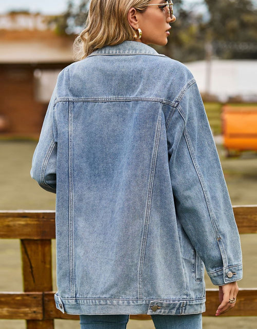 Load image into Gallery viewer, Buttoned Collared Neck Denim Jacket with Pockets
