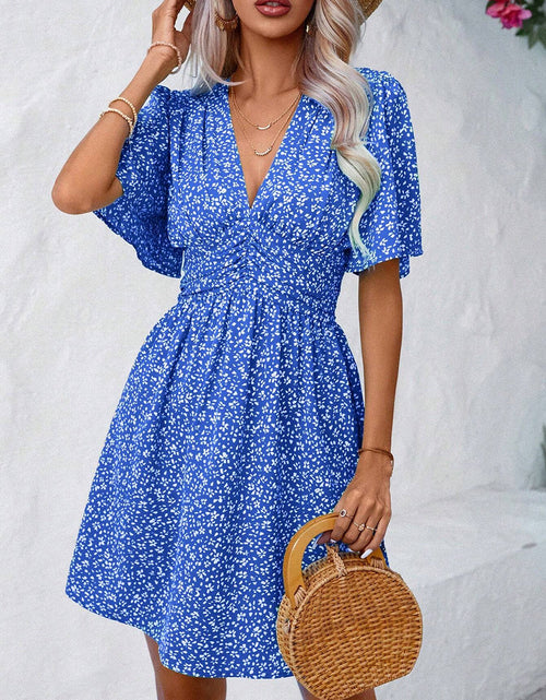 Load image into Gallery viewer, Printed V-Neck Half Sleeve Mini Dress
