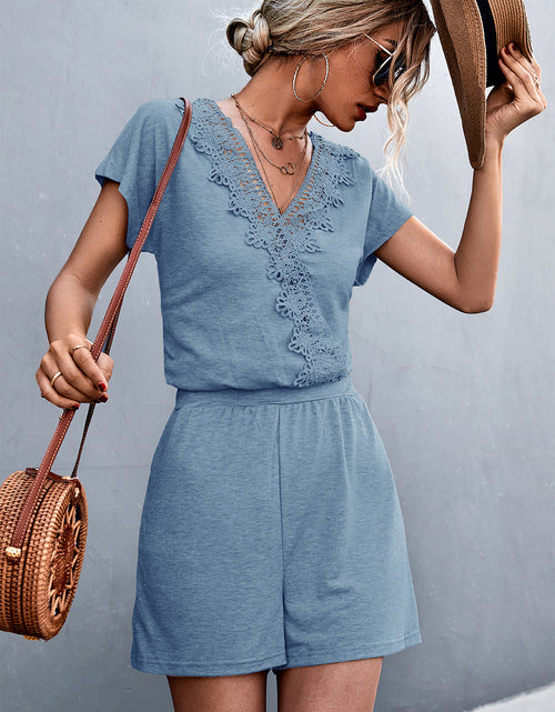 Load image into Gallery viewer, Lace Trim V-Neck Romper

