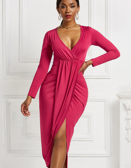 Load image into Gallery viewer, High-low Ruched Surplice Long Sleeve Dress
