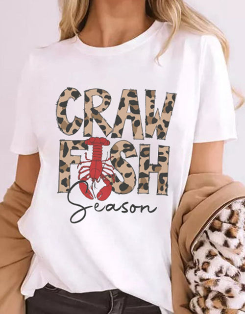 Load image into Gallery viewer, CRAWFISH SEASON Leopard Round Neck Short Sleeve T-Shirt
