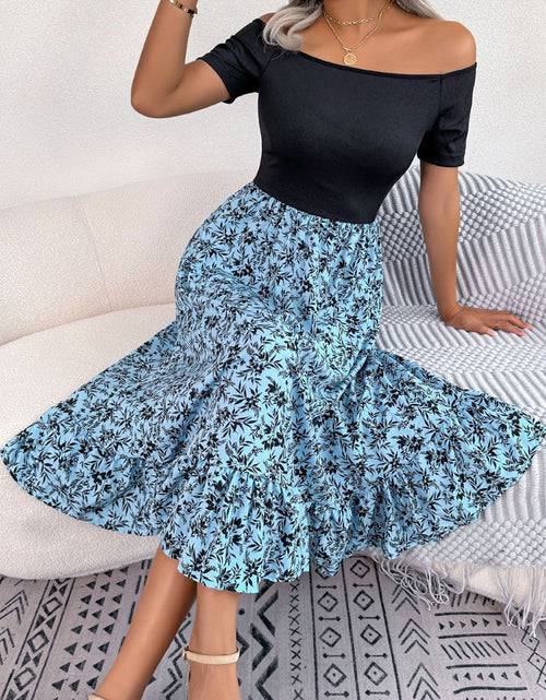 Load image into Gallery viewer, Printed Off-Shoulder Ruffle Hem Dress
