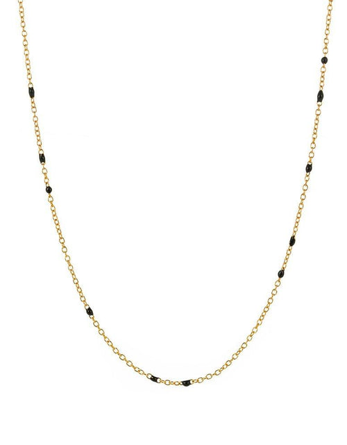 Load image into Gallery viewer, Dainty Black Onyx Beaded Link Necklace for Women in White or Yellow Gold by Hollywood Sensation®
