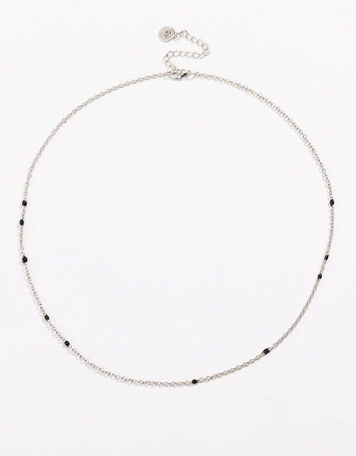 Load image into Gallery viewer, Dainty Black Onyx Beaded Link Necklace for Women in White or Yellow Gold by Hollywood Sensation®
