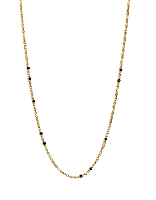 Load image into Gallery viewer, Dainty Black Onyx Beaded Link Necklace for Women in White or Yellow Gold by Hollywood Sensation®
